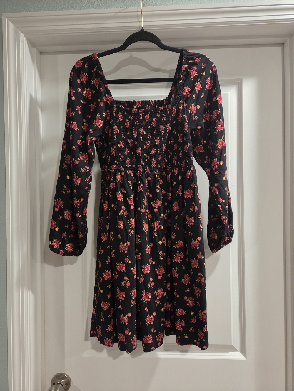 Old Navy Floral Smocked Square Neck Long Sleeve Mini Dress Medium - Picture 2 of 8